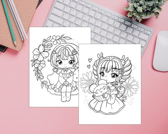 Adorable Kawaii Manga Colouring Pages for Kids & Teens – Printable Cute Anime Girls | Cute Anime Character Colouring Pages