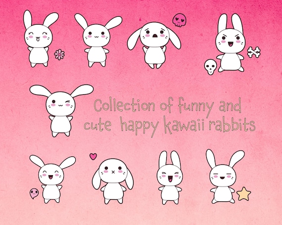 Kawaii Bunny Clipart Bundle | Funny Cartoon Rabbit PNG SVG (Digital Download)