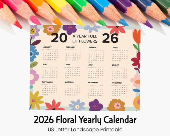 2026 Floral Calendar Printable | A Year Full of Flowers | Modern Flower Wall Calendar