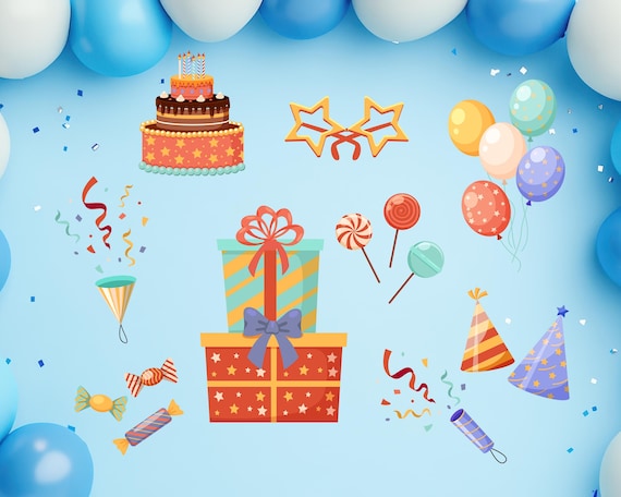 Birthday Clipart Bundle | 10 PNG + 10 SVG | Party Decorations, Invitations, Cricut Files