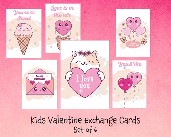 Mini Valentine Exchange Cards Printable | Kids Classroom Valentines | Pastel Love Cards 2.5x3.5 inches