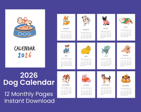 2026 Dog Calendar | Puppy Monthly Planner (4x6)