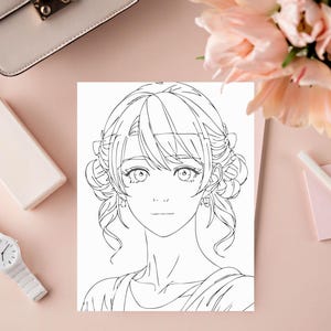 Anime Coloring Pages: 8 Japan-Style Female Faces (PDF Downloadable Illustrations)