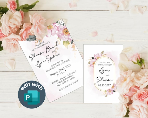 Elegant Floral Wedding Invitation & Party Favour Set | Printable Wedding Cards | Blush Wedding Theme Stationery | Elegant Wedding Template