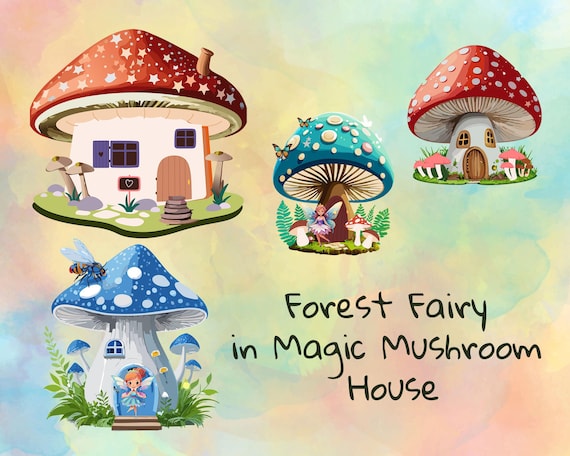 High-Quality Magic Mushroom House Clipart | Enchanting Creatures & Vibrant Designs | Fairy Tale Mushroom House Graphics