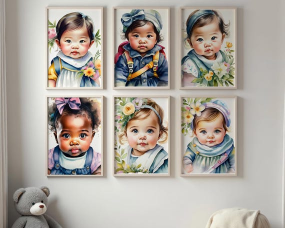 Watercolour Baby Girl Wall Art | Newborn Portraits | Digital Download | Nursery Decor Printable