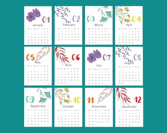 Calendario de pared floral 2027 / Ilustraciones botánicas dibujadas a mano (Descarga digital)