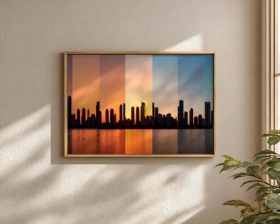City Skyline Time-Lapse Wall Art Print | Modern Urban Sunset Decor | Digital Download Panorama Artwork