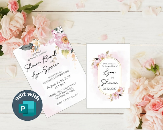Floral Wedding Invitation Set: Elegant Blush Stationery (Digital Download, Publisher Files)