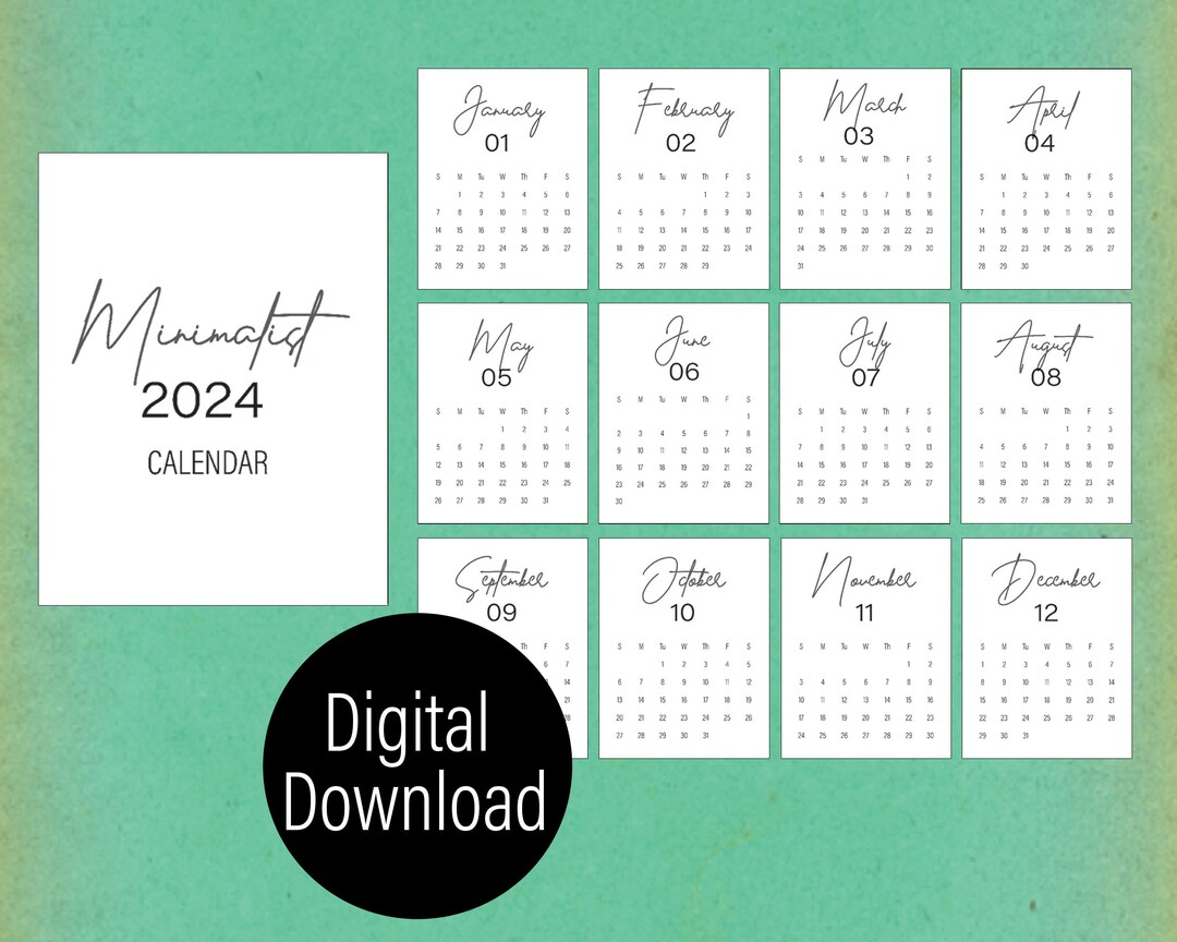 2024 Printable Minimalist Calendar Black and White 2024 Calendar