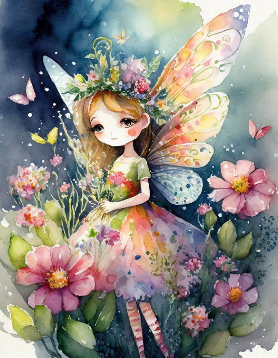 AI-generated Watercolor Flowers Fairy Collection | Beautiful Fairy with Flowers Illustrations