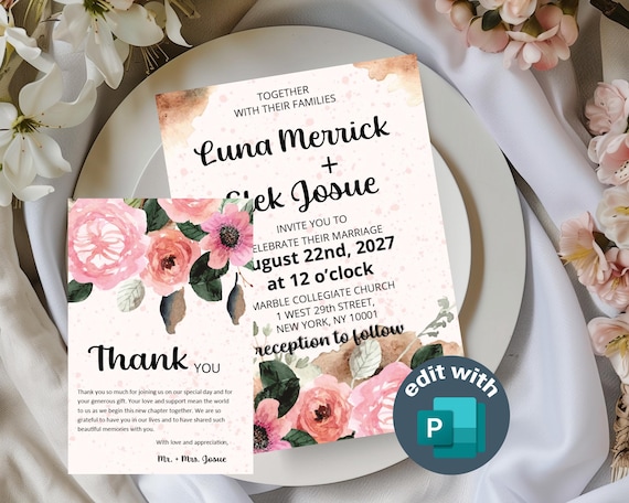 Floral Wedding Invitation Kit: Editable Templates (Digital Download)