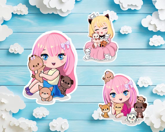 Kawaii Anime Girl & Pet Stickers: Pastel Printable Sheet (Digital Download)