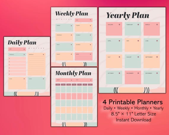 Pastel Printable Planner Bundle | Daily, Weekly, Monthly, Yearly Pages (Digital Download)