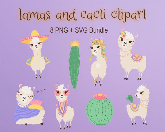 Pastel Llama & Cactus Clipart Bundle: Boho Animal Graphics (Digital Download)