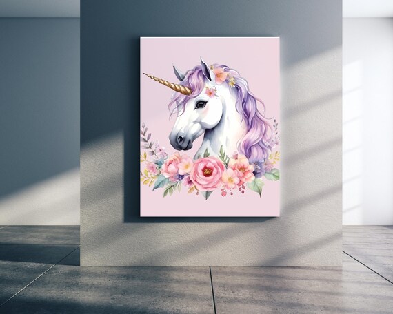 Pastel Unicorn Floral Wall Art | Tropical Fantasy Decor | Whimsical Digital Download