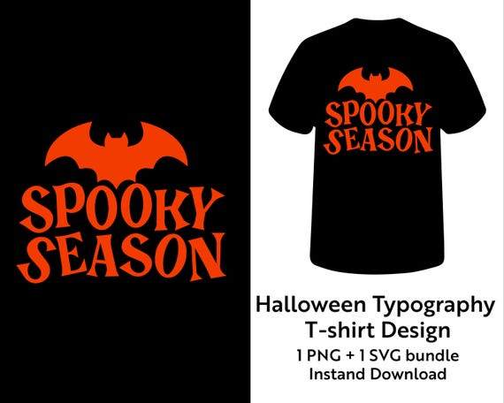 Spooky Season PNG SVG Bundle | Halloween Bat Typography T-Shirt Design