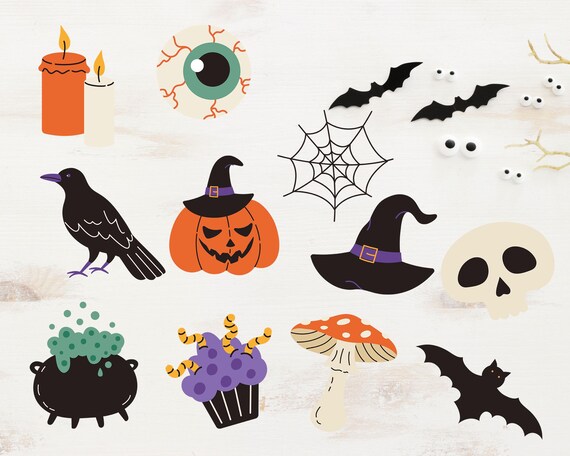 Spooky Halloween Clipart | Pumpkins, Bats, Witches | Halloween Elements Bundle (SVG and PNG)