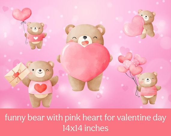 Watercolor Bear Clipart Set | Pink Heart Valentine's Day (SVG & PNG)