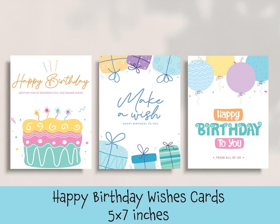 Set of 3 Paste l Birthday Cards | 5x7 Inch Colourful Wishes (Digital Download)
