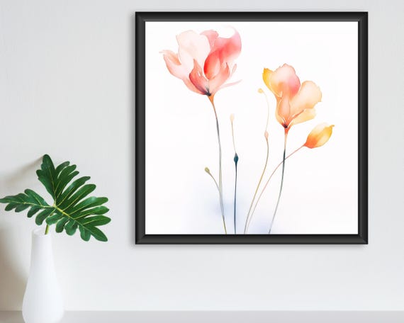 Neutral Floral Watercolour Print | Minimalist Botanical Wall Art | Boho Digital Download for Modern Home