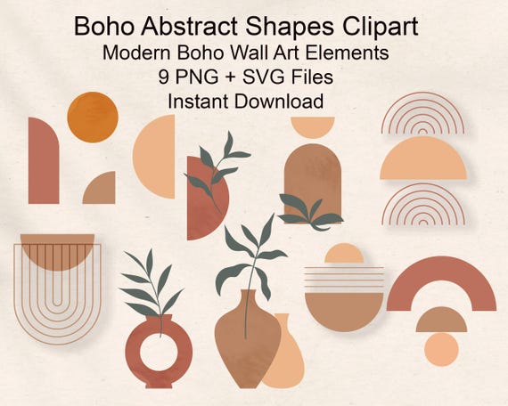Boho Abstract Shapes Clipart | Terracotta Line Art, Vase Set (Digital Download)