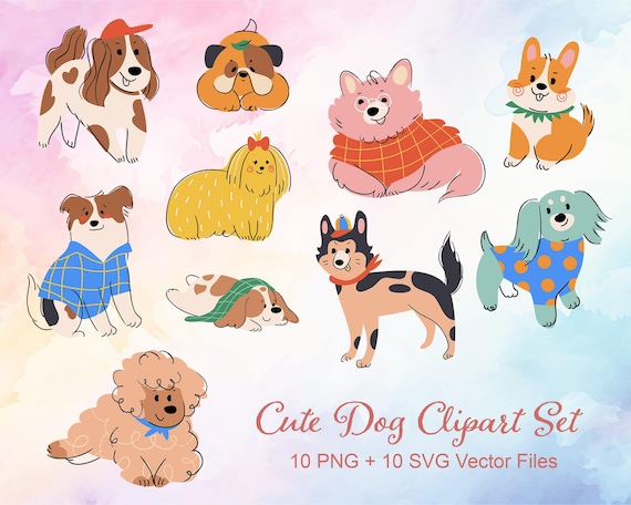 Dog Clipart Set | Puppy Vector Illustrations | Dog SVG & PNG Bundle