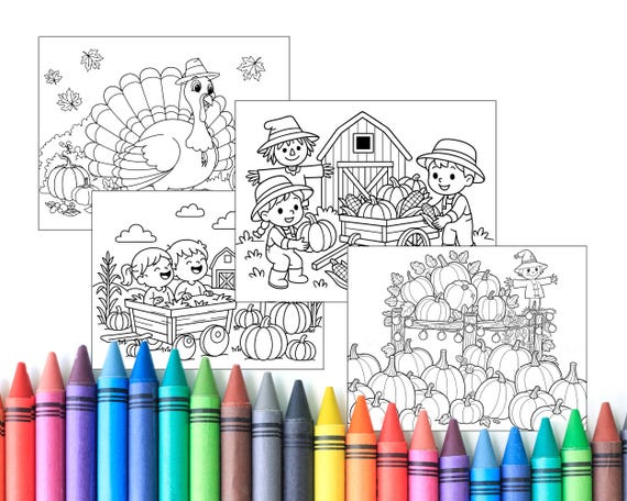 Fall Colouring Pages for Kids | Autumn Farm Sheets | Pumpkin Harvest Pages