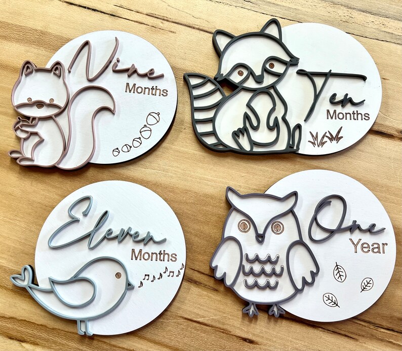 Woodland Animals Theme Monthly Milestone Baby Photo Props | Engraved ...