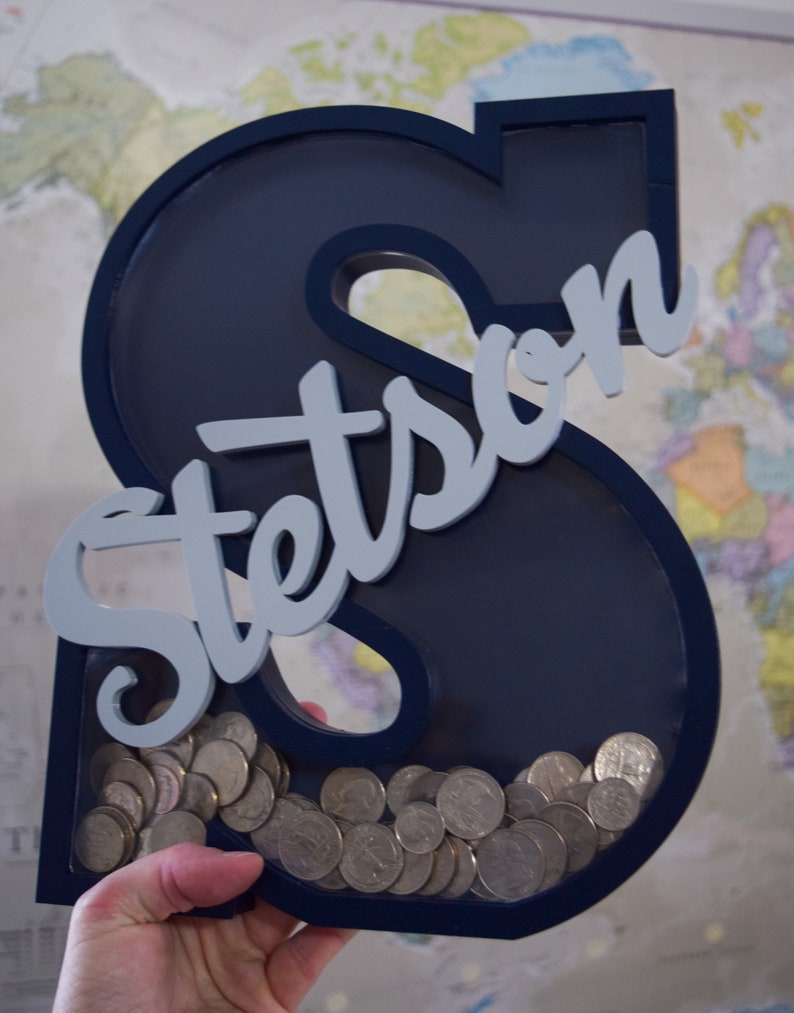 Large Initial Money Bank Letter Piggy Bank Wooden Money Etsy