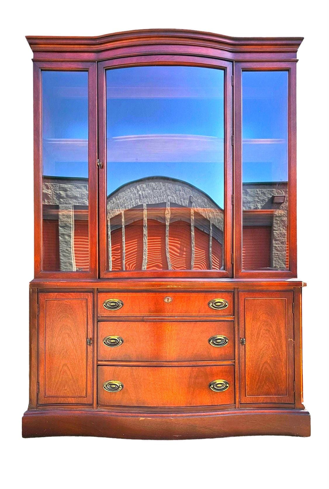1950s Bassett Monticello Mahogany Serpentine Bow Front China Cabinet Cupboard Hutch Etsy