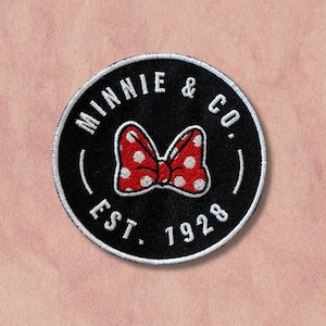 Minnie Mouse Embroidered Iron-On Patch – Bowtiful Disney Design, 3x3 inch and Sticker