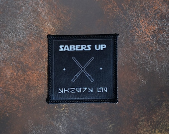 SABERS Up Patch Star Wars | Disneyworld and Disneyland Star Wars Themed Patch | Printed Merrowed Border Patch | 2.5 x 2.5 inch