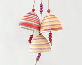 Handmade Ceramic Wind Chime Bells: Striped Garden Patio Decor