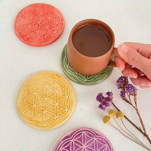 Pastel Tones Ceramic Tile Coasters Set of Four or Individual | Gift for Friends | Dining Table Decor