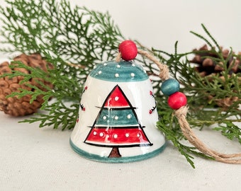 Handmade Ceramic Christmas Bell Ornament: Holiday Decor