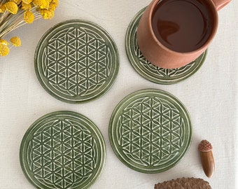 Green Ceramic Coasters | Perfect for Thanksgiving Dinner | Set of 4 or Individual | Fall Table Decor