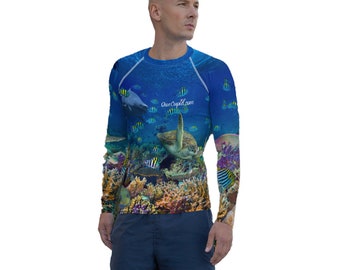 Mens Coral Reef Athletic Fit Premium Rash Guard Upf 50+