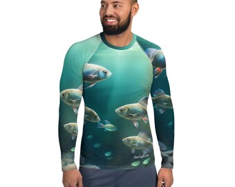 Mens School of Fish Athletic Fit Premium Rash Guard Upf 50+