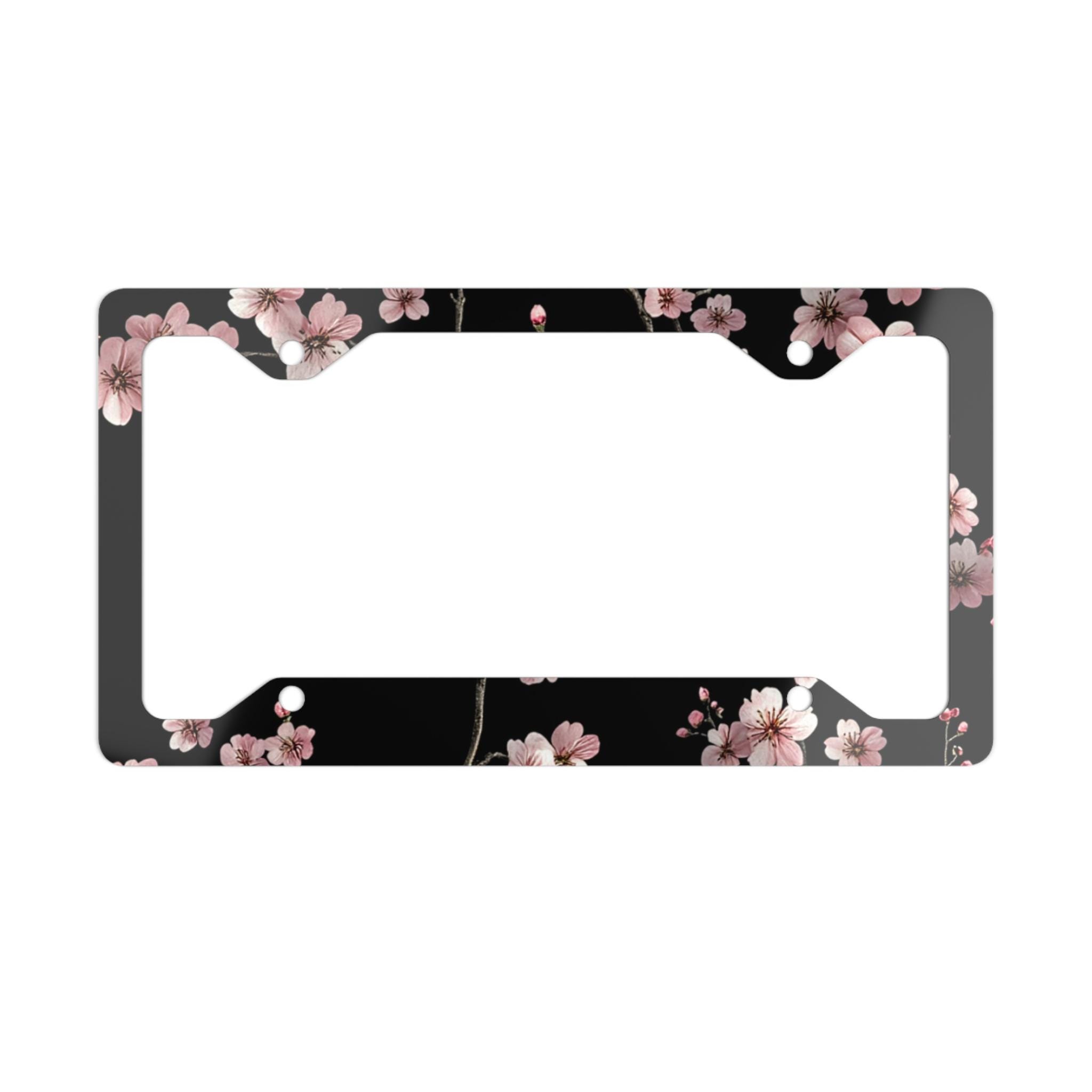 Cherry Blossom License Plate Frame, Floral Car Tag Holder, Sakura Flower Auto Accessory, Pink Blossom Vanity Plate Cover, Japanese Floral