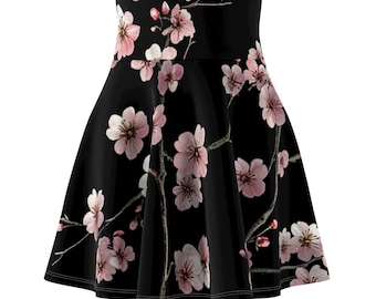 Cherry Blossom Skater Skirt, Floral Women&#39;s Skirt, Spring Fashion Skirt, Summer Midi Skirt, Japanese Cherry Blossom Print Skirt