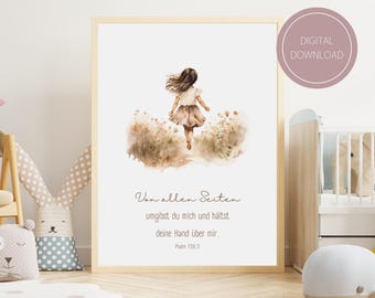 Christian Nursery Poster - Girl - You surround me on every side and hold your hand upon me - Psalm 139:5