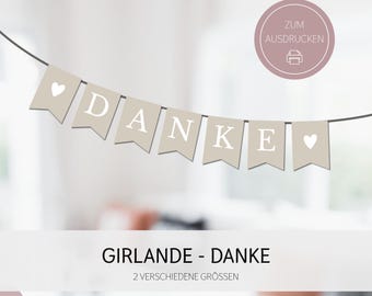 Danke Girlande / Last Minute Wimpelkette zum Ausdrucken / Hochzeitsdeko / Hochzeit