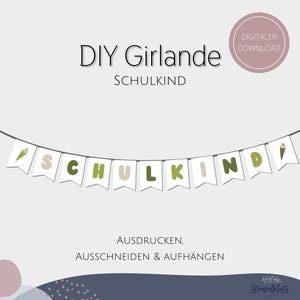 Schoolchild garland green / DIY pennant chain / template for school enrollment