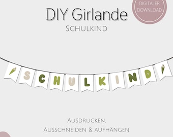 Schoolchild garland green / DIY pennant banner / Template for starting school
