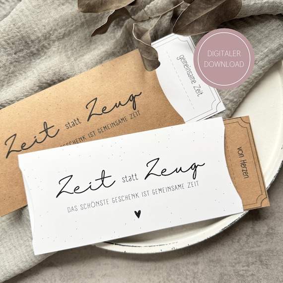 Gutschein Zeit statt Zeug zum Ausdrucken / Last Minute Geschenkidee / DOWNLOAD
