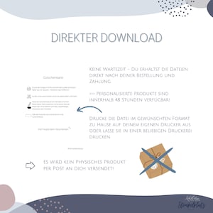 May include: A digital download graphic with the text "DIREKTER DOWNLOAD" in a light gray font. The image includes text in German, a gift card icon, and a small illustration of a wrapped package with an X through it.