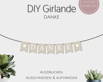 Danke Girlande / Wimpelkette zum Ausdrucken / Hochzeitsdeko / Hochzeit / Wimpel