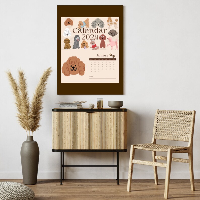 POODLE CALENDAR 2024 Cute Dogs Monday to Sunday Digital Printable Gift