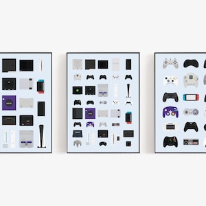 Gaming Console and Controller Poster - Consoles & controllers - Retro - Game Room Decor Gift - Wall Art Print - Digital Download - Set of 3